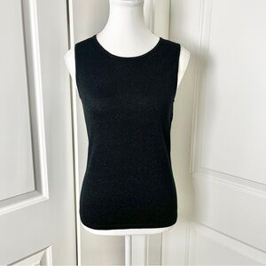 NWT Ann Taylor Black Metallic Sleeveless Mod Blouse – Minimalist Sparkle, Small